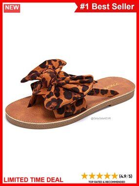 FISACE Women's Bow Flat Slide Sandals Open Toe Slip On Beach Shoes